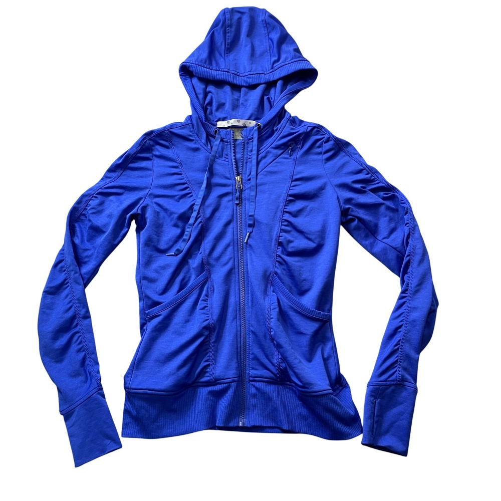 Athleta Small Royal Blue Full Zip Hooded Jacket Zipper Pockets Thumbies‎